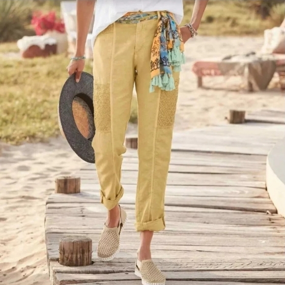 Sundance Linen Blend "Femme Voyager Cargo Pants" in Flax 10 Bohemian Beach - Picture 1 of 10